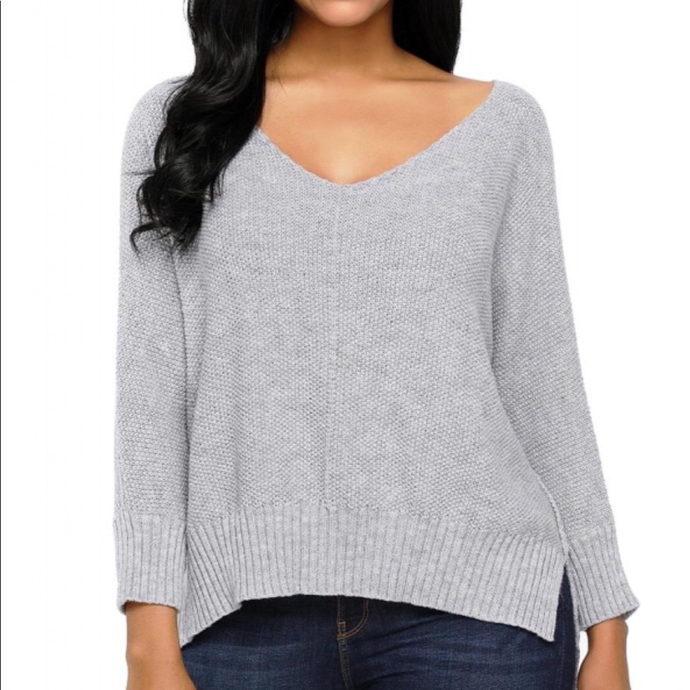 Gray oversized knit high low slit side sweater